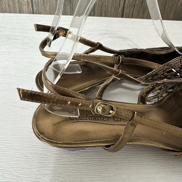 Coldwater Creek Shoes Women 7.5 Gold Bronze Metallic Woven Slingback Kitten Heel - Picture 7 of 12